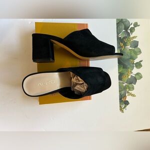 Aldo Black Suede Block Heel Mules